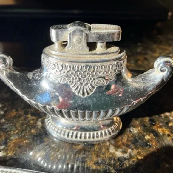 Vintage Rare Occupied Japan Silver Lighter, Cigarette Holder and Tray Set